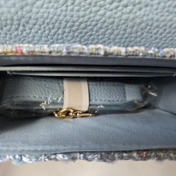 Call It Spring Tweed Mini Top Handle Bag Pastel Structured Purse Gold Turn Lock - Picture 6 of 9